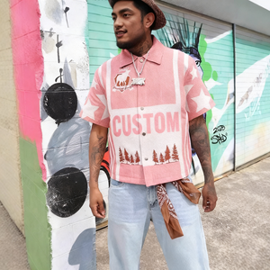 เสื้อยืดโอเวอร์ไซส์แบบสั่งทำพิเศษ ผ้าฝ้ายเฟรนช์เทอร์รี่พิมพ์ลายเต็มตัว ทรงบ็อกซี่ ครอปฟิต ติดกระดุมแบบโปโล สำหรับผู้ชาย - Product Image 1