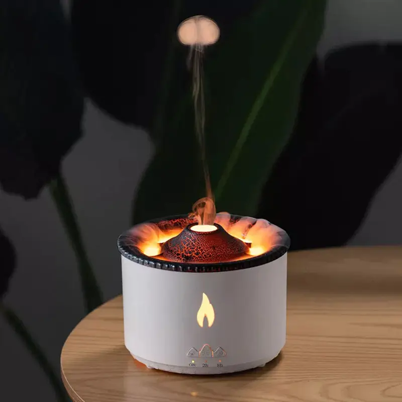 Ultrasonic Essential Oil Diffuser 2 Mist Flame Volcano Light 360ml Aromatherapy Humidifier Home Jellyfish Volcano Air Humidifier