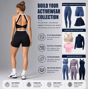 Conjunto de Yoga sin Costuras para <span class=keywords><strong>Mujer</strong></span>, Top Deportivo con Ribete en Contraste, <span class=keywords><strong>Pantalones</strong></span> <span class=keywords><strong>Cortos</strong></span> de Cintura Alta, 2 Piezas, Ropa Deportiva para Gimnasio y Fitness, Color Negro - Product Image 2