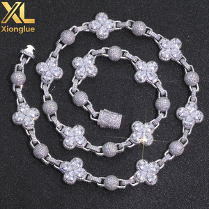 Collar de Cadena con Cuentas de Trébol de Cuatro Hojas de 10 mm para Hombre, Estilo Hip Hop, Joyería de Boda Personalizable, Accesorio de Pulsera, 100% - Product Image 1