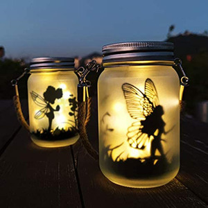 Solar Mason Jar <b>Light</b> Glass Fairy Design <b>LED</b> Outdoor Hanging Garden Lamp IP54 Portable - Product Image 1