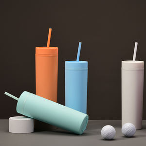 Gobelet droit à double paroi en plastique, de couleur mate, 16oz, droit, avec couvercle et paille personnalisés, bricolage, acrylique, vente en gros - Product Image 3