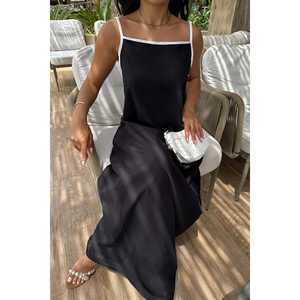 Robe longue noire sans bretelles à col halter, style vintage floral en spandex avec fermeture éclair décorative, taille empire, style romantique et doux pour l'été - Product Image 4