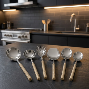 Servidores de Ensalada de Acero Inoxidable con Mango de Madera Premium, Cuchara y Tenedor para Decoración Natural de Cocina, Vajilla para Comedor y Restaurante - Product Image 4