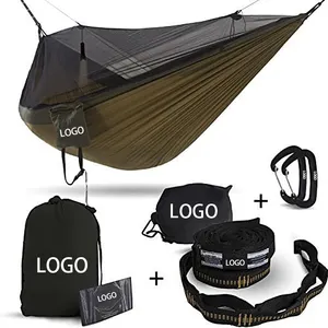 Hamaca portátil de nailon plegable para dos personas, hamaca de acampada de pie con mosquitera, 210T, para exteriores