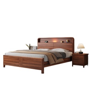 Lit en bois massif en palissandre 1,5 m 1,8 m avec rangement et tête de lit éclairée, mobilier de chambre - Product Image 5