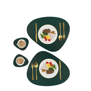 Juego de posavasos de cuero PU, manteles de mesa resistentes a las manchas, vajilla lavable, alfombrilla antideslizante con lengüeta redonda - Product Image 1