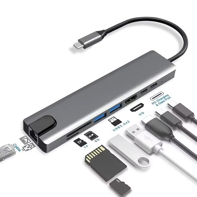 multi port USB C usb c hub C type 3.1 to USB 3.0 4k high definition TV RJ45 LAN Ethernet 8 in 1 multifunctional adapter hub dock