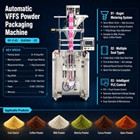 Machine d'emballage automatique VFFS pour poudres, 20-40 sachets/min, remplisseuse à vis sans fin, perforatrice d'angle, pour épices, lait, café, farine, sachets, CE