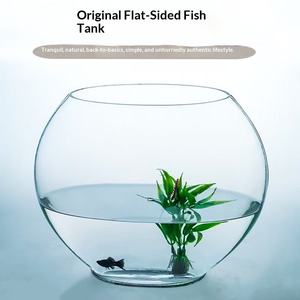 Pecera Ovalada de Vidrio Transparente Blanco de <span class=keywords><strong>Boca</strong></span> Plana Creativa, Mini Acuario de Sobremesa sin Iluminación ni Calefacción para Agua Dulce - Product Image 2