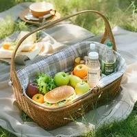 Panier de rangement tressé avec poignée, plateau en rotin pour pain, fruits, gâteaux, aliments, plateau de service pour la maison et la cuisine