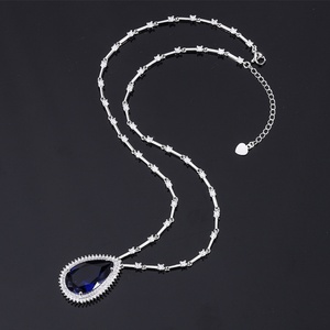 High Quality Eco-friendly <b>Copper</b> Shiny Wedding Jewelry 15*25mm Paraiba Blue Zircon Water Drop Bridal Trendy Gem Pendant Necklace - Product Image 3