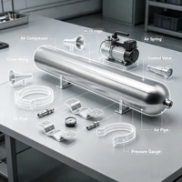 Tangki Udara Aluminium Seamless 1 Galon 200PSI Multi Port NPT untuk Suspensi Udara Truk, Kompresor Udara, dan Kit Klakson Kereta