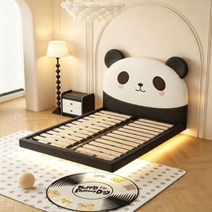 Tempat Tidur Anak Modern Berlapis Kulit dengan Lampu Malam, Tempat Tidur Mengambang Berbahan Lembut Motif Panda Lucu untuk Kamar Tidur Anak - Product Image 3