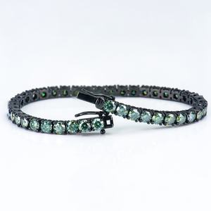 สร้อยข้อมือเทนนิสโมอิสซาไนต์สีเขียวสดใสคุณภาพสูง ขนาด 4 มม./7 นิ้ว เงินแท้ 925 ชุบโรเดียม สีทองดำ ของขวัญสำหรับงานปาร์ตี้ - Product Image 2