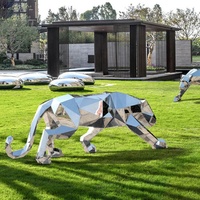 Sculpture de guépard léopard en acier inoxydable poli miroir sur mesure QUNCAN, grande taille, pour décoration extérieure de place publique