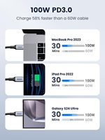 Câble USB-C Ugreen US316 100W Power Delivery, chargeur rapide, cordon de données USB-C vers USB-C tressé en nylon pour ordinateur portable et téléphone, vente en gros