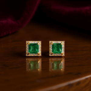 Boucles d'oreilles clous en topaze plaqué or 18 carats, émeraude taille princesse, géométriques, bijoux de fête pour femme, design classique - Product Image 2