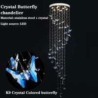 Lustre long moderne de luxe en cristal papillon, suspension en verre K9 pour escalier et villa à plafond haut