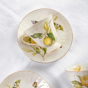 Taza de Té con Plato con Diseño de Limón Amarillo Europeo y Borde Dorado, Precio Económico en Promoción - Product Image 2