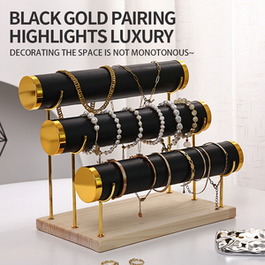 Bán Buôn Tùy Chỉnh Thiết Kế Nhiều Lớp T-Hình Da Lộn Rắn Gỗ Vòng Đeo Tay Đồng Hồ Vòng Cổ Trang Sức Hiển Thị Đứng Présentoir - Product Image 6