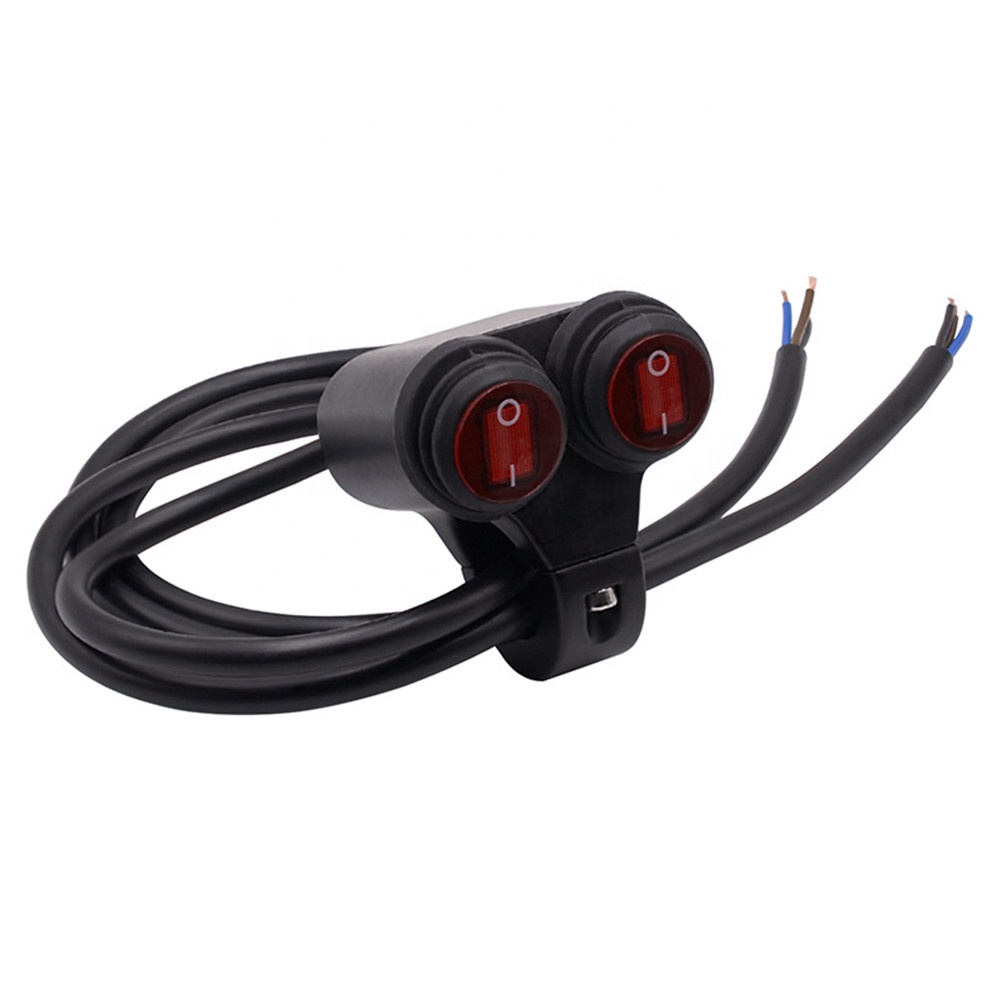 Waterproof 22mm Motorcycle Headlight Switch Aluminum Handlebar Double Flash Switch Push Button with Led Indicator Light