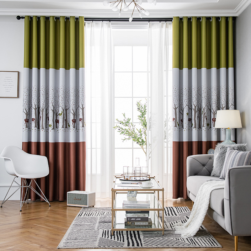 wholesale Cartoon Decorative deer and tree print Blackout window Curtains for the living room