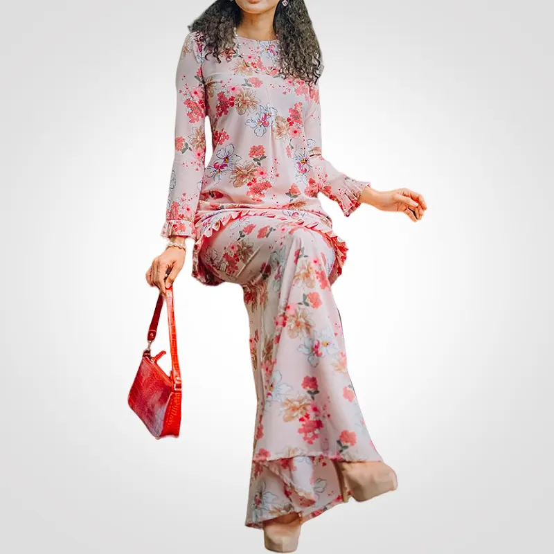 Sipo EID Hot Bán Malaysia hồi giáo phụ nữ Polyester Vải Xếp Li Top Với điều dưỡng Zip Set hiện đại baju kurung