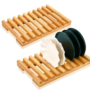 Bamboo Dish Rack Square Quick Dry Multipurpose <b>Kitchen</b> Storage Draining Rack - Product Image 3