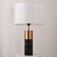 Lampe de bureau en marbre noir, lampe d'appoint contemporaine pour salon, lampe de chevet pour chambre à coucher avec abat-jour en tissu