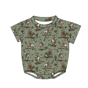 Sommerlicher Karierter Monster-Truck Bambus-Baby-Strampler für Jungen und Mädchen Kurzarm Western-Stil Übergroßer Bubble-Romper für Kleinkinder - Product Image 3