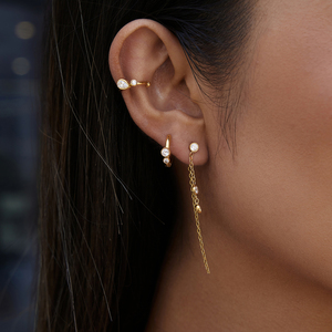 JD Juego de Pendientes 3 en 1 de Acero Inoxidable con Oro de 18K y Circonitas, con Diseño de Borla Delantera y Trasera, Lágrima y Huggie, de Clip, Hipoalergénicos, Joyería Fina para Regalo - Product Image 2