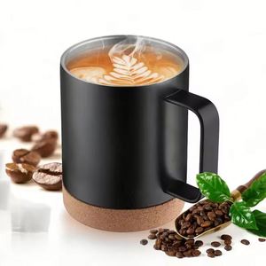 Vaso de Oficina Ecológico de Acero Inoxidable de Doble Pared con Aislamiento Térmico de Alta Calidad OEM de 300 ml, Tapa con Base de Corcho y Asa, Mantiene la Temperatura de 6 a 12 Horas - Product Image 3