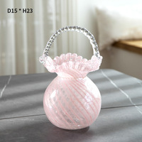 Vase en verre rose avec poignée pulvérisatrice, sac hydroponique, décoration de table pour salon, salle d'exposition, décoration douce, vase en cristal