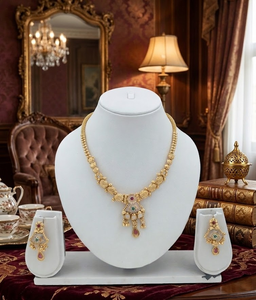 DIVYORO Designer Antique Gold <b>Necklace</b> Set with Rich <b>Ruby</b> and Emerald Accents Traditional Indian Ethnic Bridal Jewelry for Women - Product Image 1