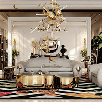 Ensemble de tables basses de luxe, design moderne, plateau en verre trempé, base en acier inoxydable, pour villa et manoir, table centrale de style affirmé