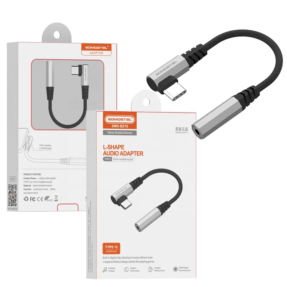 Somosteel BZ16 cabo adaptador de som fácil de transferência, cabo adaptador tipo C para fêmea de 3,5 mm, novo suporte para jogos, cabo de áudio