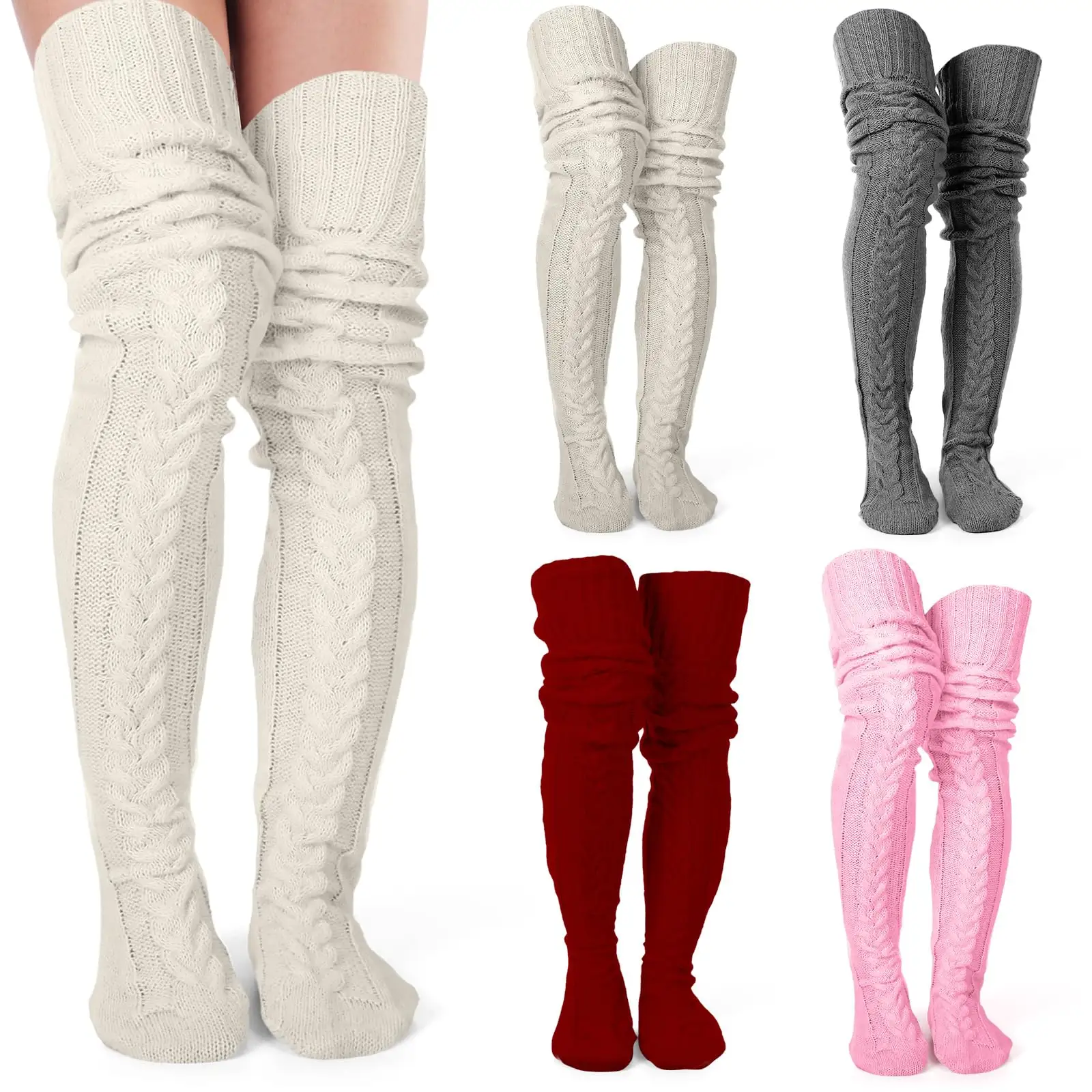 Women's Thigh High Socks Cable Knitted over Knee Sock Long Leg Warm Winter Boot Socks for Women