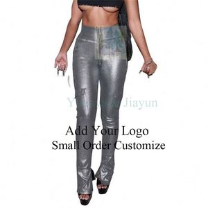 Leggings pour femmes en similicuir noir avec fermeture éclair, vente en gros - Product Image 4