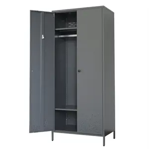 Desain modern industri kecil 2 pintu baju gantung penyimpanan logam pakaian kamar tidur lemari lemari pakaian dengan rak buku
