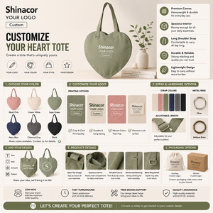 Custom Logo Heart Shaped <strong>Womens</strong> Casual Shoulder <strong>Canvas</strong> Cotton <strong>Tote</strong> Shopping <strong>Bag</strong> Factory Direct - Product Image 2