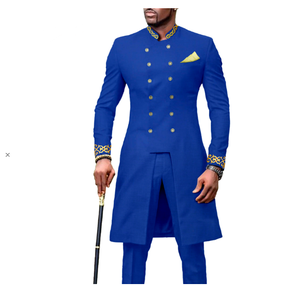 Costume africain italien pour <span class=keywords><strong>homme</strong></span>, veste longue et pantalon 2 pièces, avec foulard, croisé, coupe ajustée, <span class=keywords><strong>tenue</strong></span> de cérémonie, manteaux, costumes et blazers pour hommes - Product Image 3