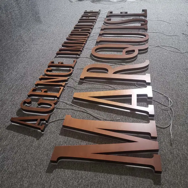 Manufacturer Made Custom Reverse Lit Metal Led Signs Bronze 3d Backlit Alphabet Channel Letter