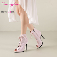 Sepatu Dansa Wanita 11cm Model Tali di Pergelangan Kaki, Kulit Sapi, Seksi, Stiletto, Cocok untuk Luar Ruangan