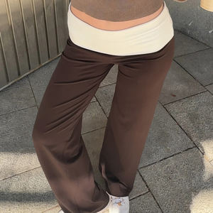 Pantalon décontracté style urbain avec ceinture contrastante et patchwork, coupe ample et fluide, jambe large, design minimaliste, polyvalent et chic - Product Image 6