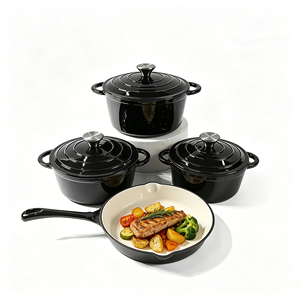 Set di 4 Pezzi Pentole in Ghisa Smaltata, Set Forno Olandese e Padella con Doppio Manico, Adatto al Forno, per <span class=keywords><strong>Cucina</strong></span> Domestica, Set Pentole OEM Ingrosso - Product Image 1