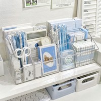 Organisateur de bureau moderne et minimaliste de style Ins, en plastique transparent, pour bloc-notes, avec plusieurs compartiments, boîte de rangement à 5 grilles