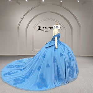 Vestido de Quinceañera Azul Vintage Xy007, Vestido de Princesa para Niñas de 15 Años, con Pedrería, Corsé de Encaje, Largo hasta el Suelo - Product Image 3