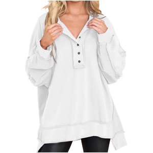 Femmes surdimensionné XXL soie pull décontracté à manches longues bouton Henley cou pull tunique hauts hiver sweat tenues en gros - Product Image 3