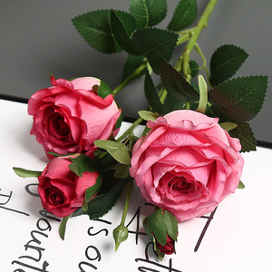 Grandi Rose Artificiali in Seta LUYI, 3 Teste, Steli di Rose Rosa Realistiche al Tatto, per Decorazioni Casa, Matrimoni e Feste - Product Image 3